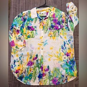 Dressbarn Multicolor Floral Button-Down Shirt